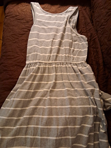 HOUNT Women's Gray White Striped Scoop Neck Sleeveless Knit Maxi