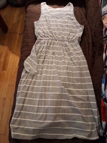 HOUNT Women's Gray White Striped Scoop Neck Sleeveless Knit Maxi - photo 3