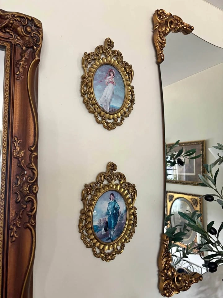Vintage Blue Boy and Pinkie Framed Prints Pair