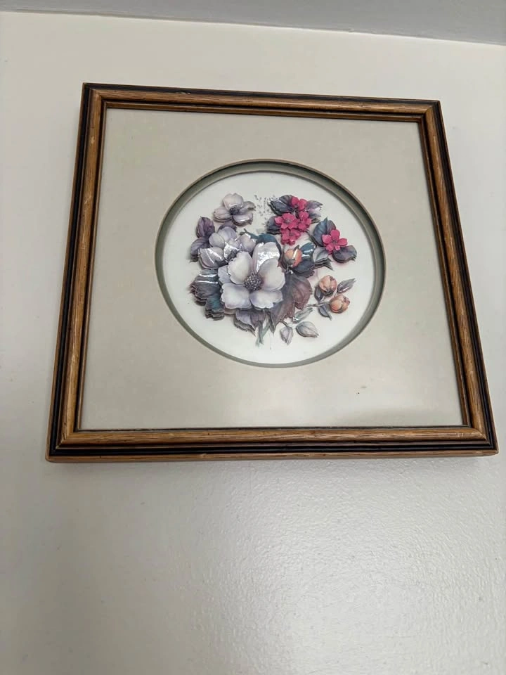 Vintage 3D Floral Paper Tole Framed Art
