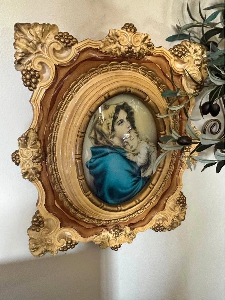 Vintage Ornate Framed Madonna and Child Art