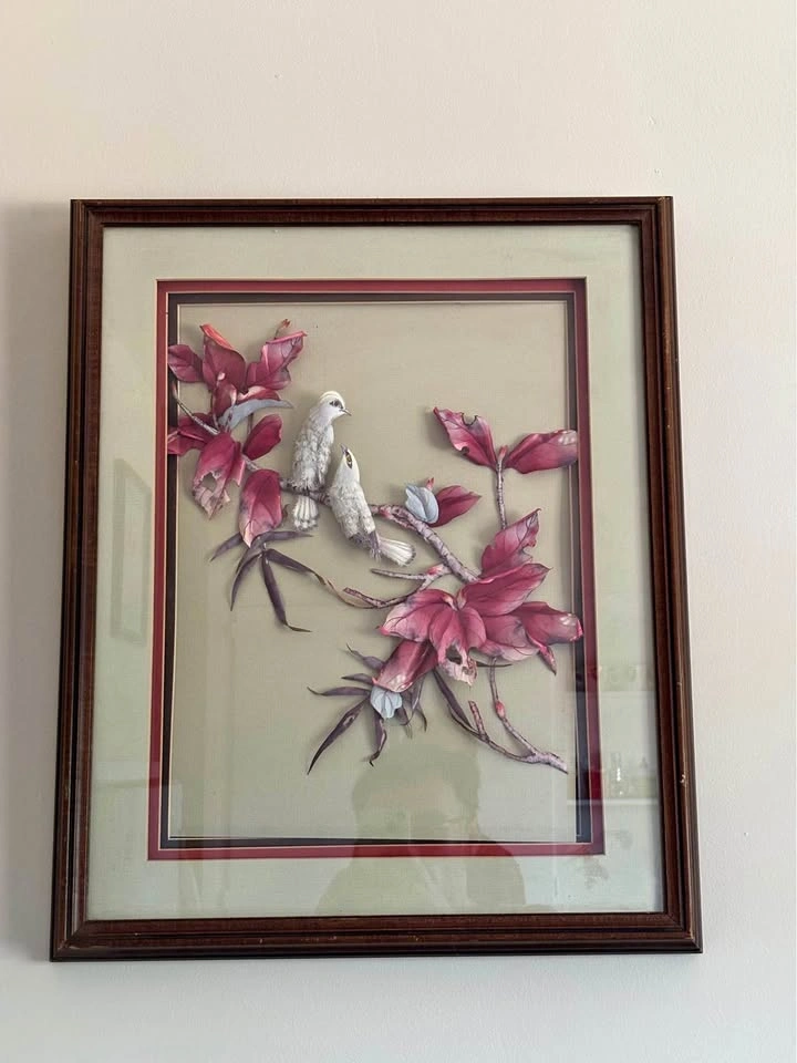 Vintage 3D Bird and Floral Shadow Box Wall Art