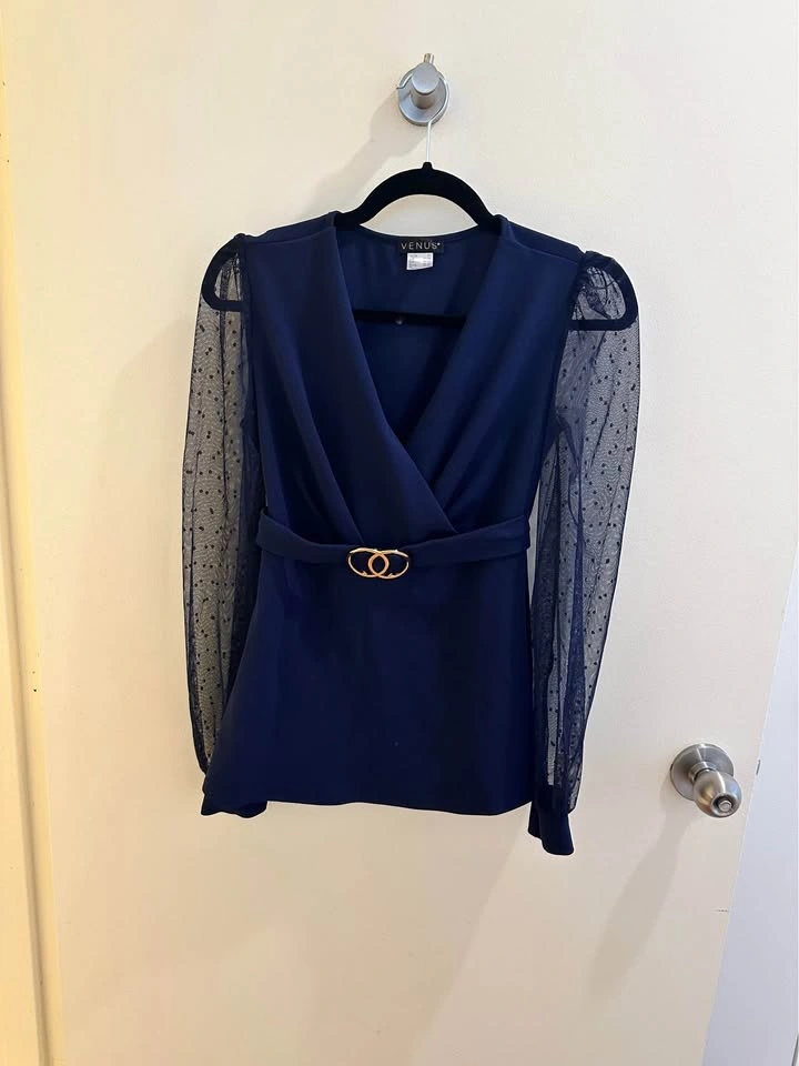 Navy blue belted top - photo 5