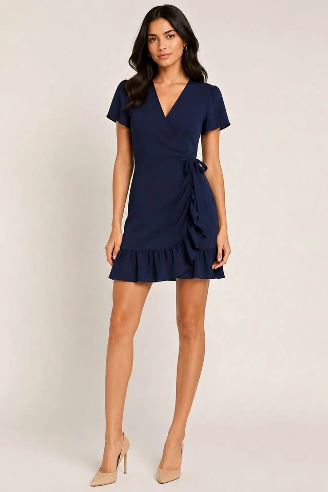 1.State ruched faux wrap dress