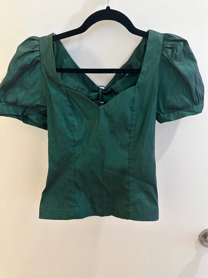 Lulus May I Present Emerald Green Puff Sleeve Top - photo 3