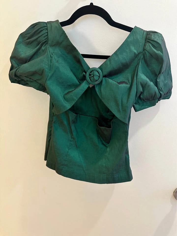 Lulus May I Present Emerald Green Puff Sleeve Top - photo 4