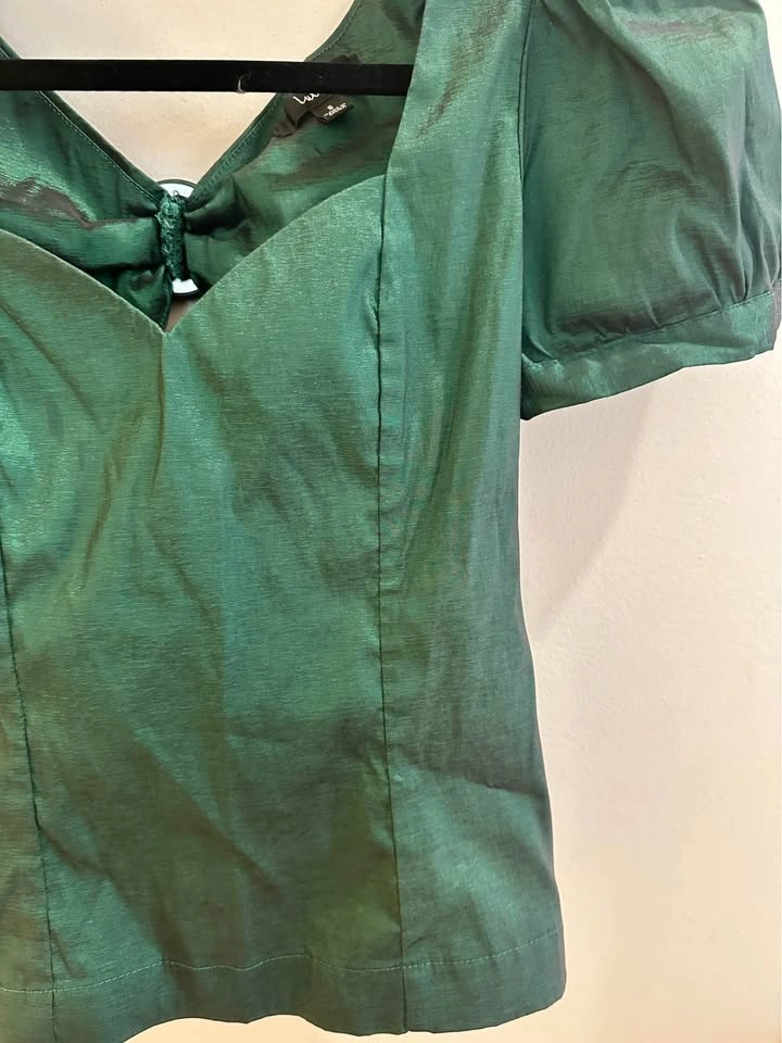 Lulus May I Present Emerald Green Puff Sleeve Top - photo 5