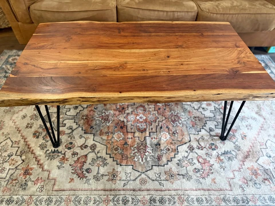 solid acacia wood coffee table 120 cm with hairpin legs