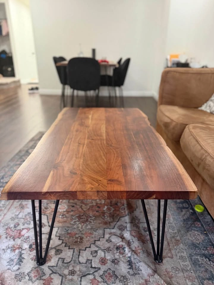 solid acacia wood coffee table 120 cm with hairpin legs - photo 2