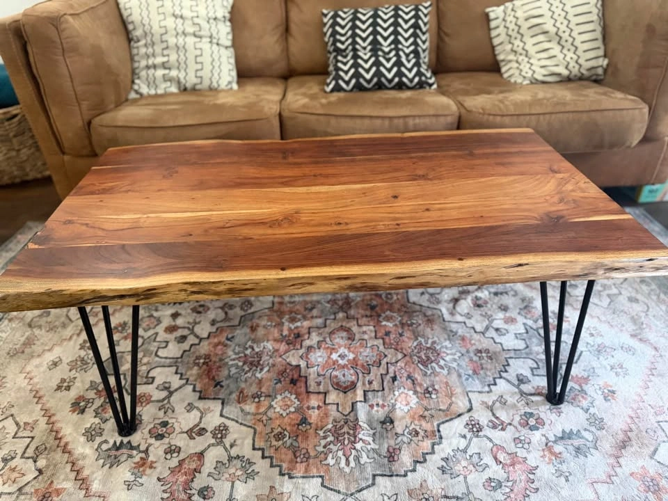 solid acacia wood coffee table 120 cm with hairpin legs - photo 3