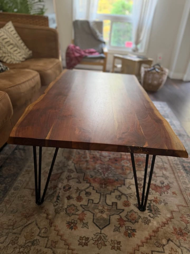 solid acacia wood coffee table 120 cm with hairpin legs - photo 4