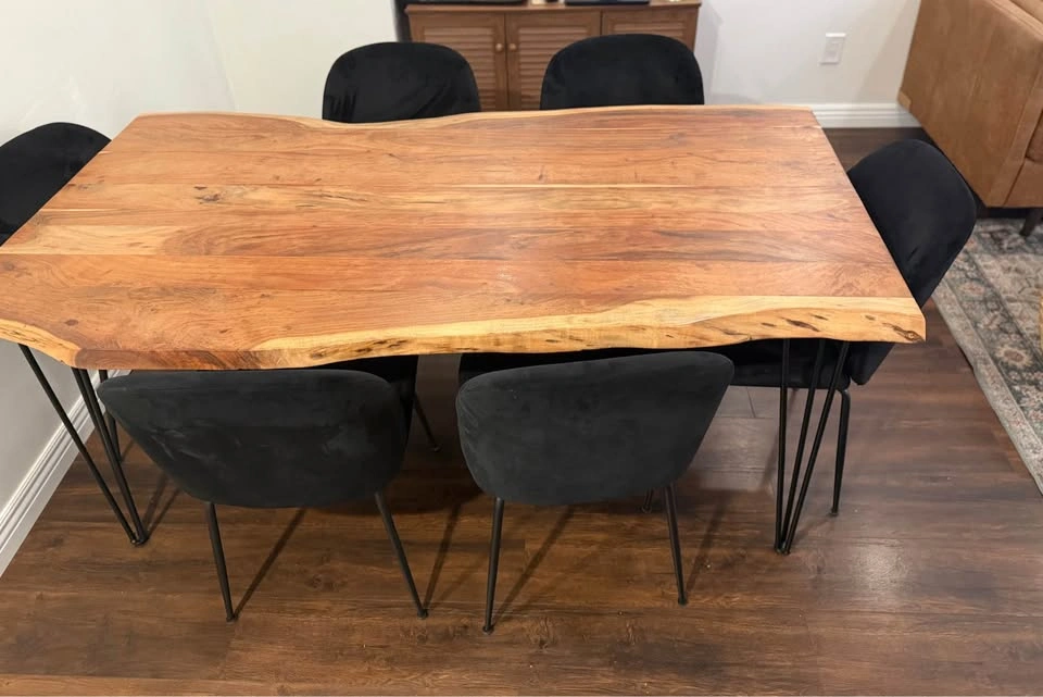 Live Edge Wood Dining Table with Hairpin Legs and 6 Chairs - photo 2