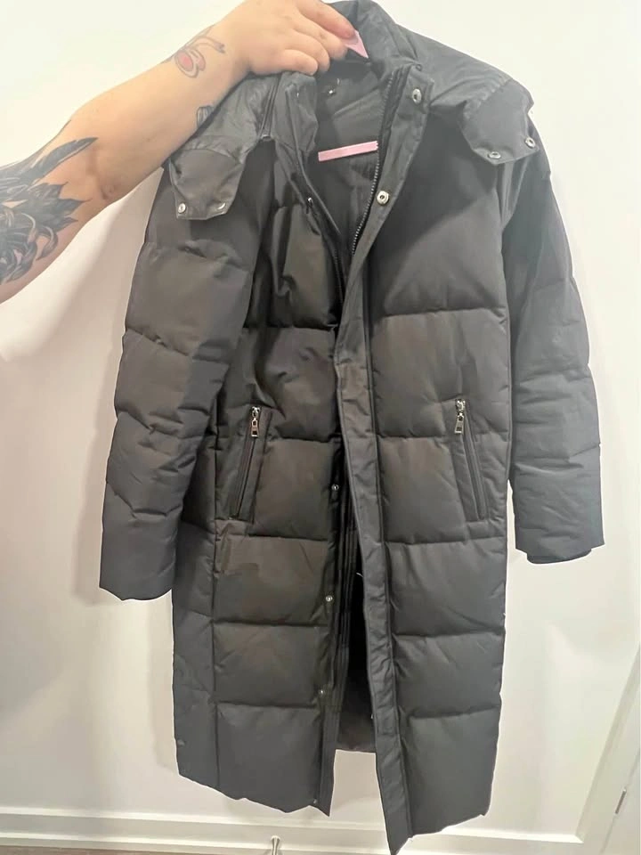 Long Black Hooded Down Coat (Korean Slim Fit / 500g Down)