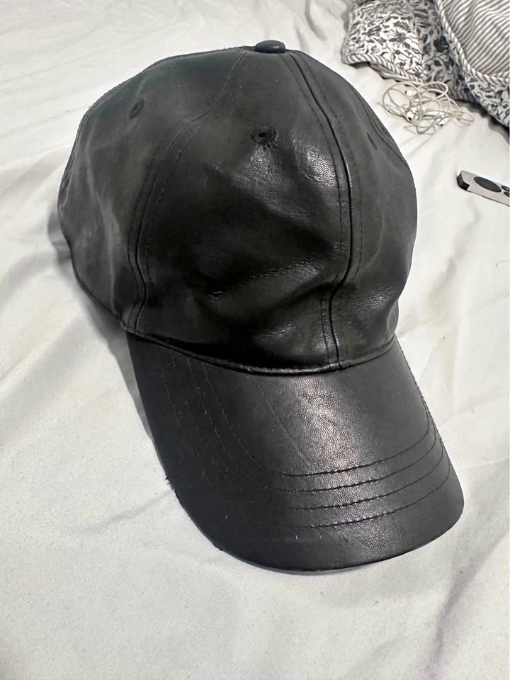 Zara Black Faux Leather Baseball Cap