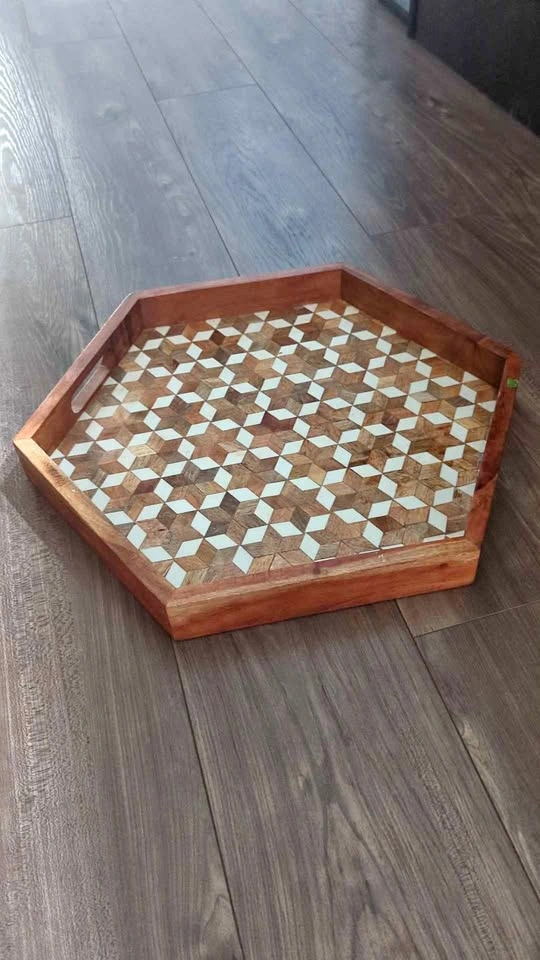 Hexagon Geometric Serving Wooden Tray