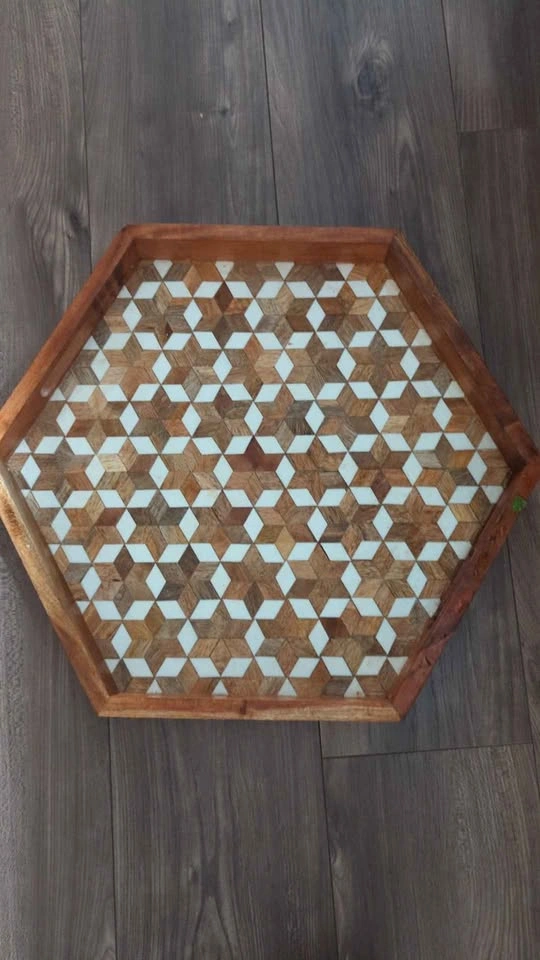 Hexagon Geometric Serving Wooden Tray - photo 2