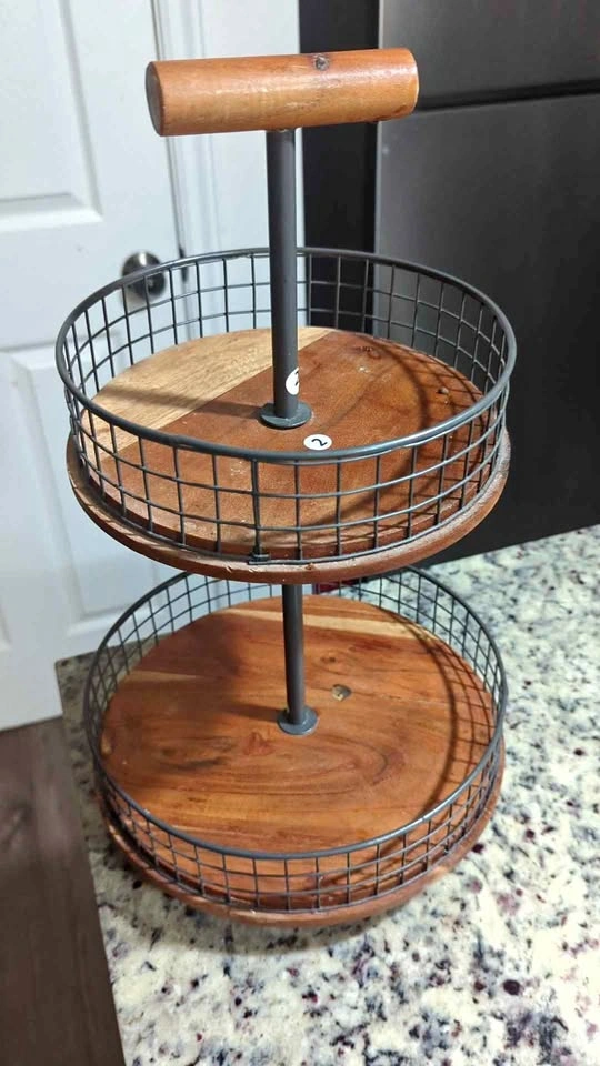 2-Tier Wood & Iron Basket