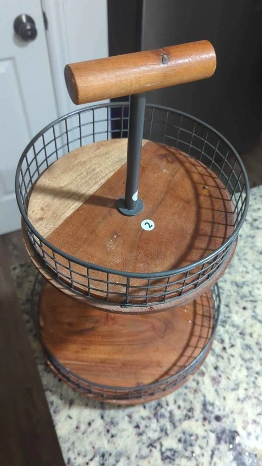 2-Tier Wood & Iron Basket - photo 2