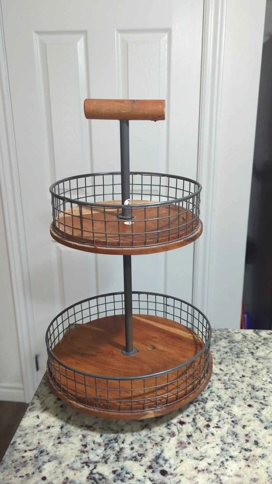 2-Tier Wood & Iron Basket - photo 3