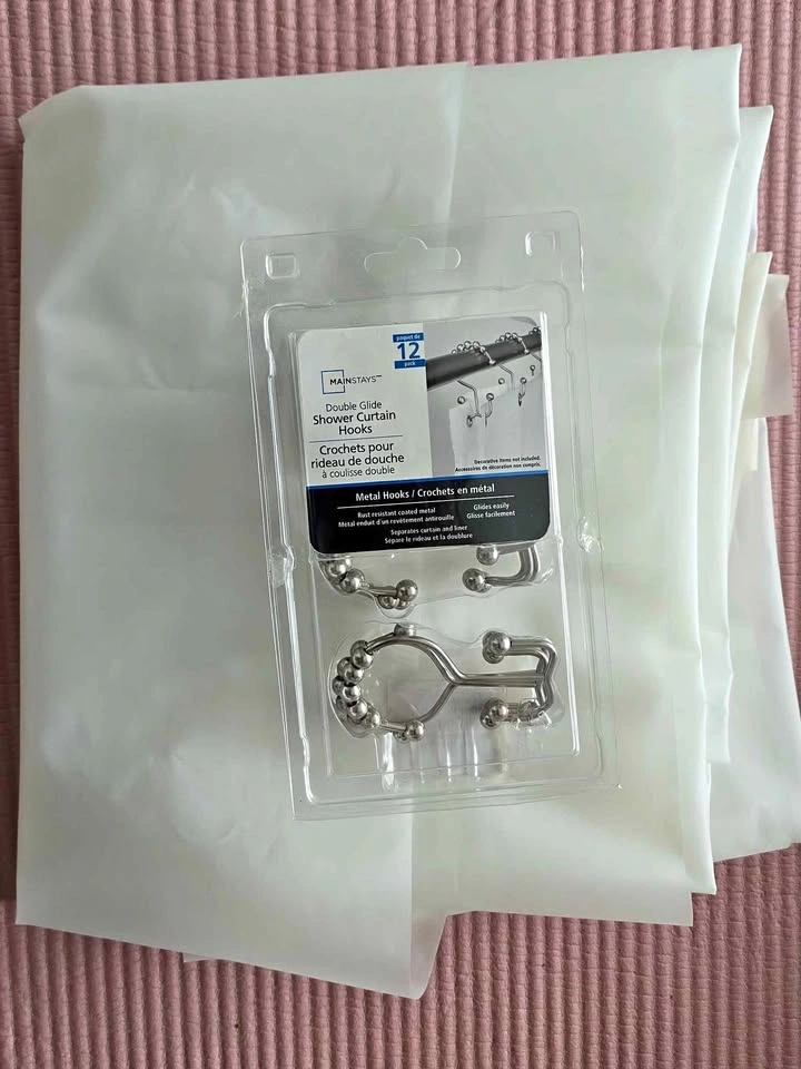 Mainstays Shower Curtain and Double Glide Shower Curtain Hooks