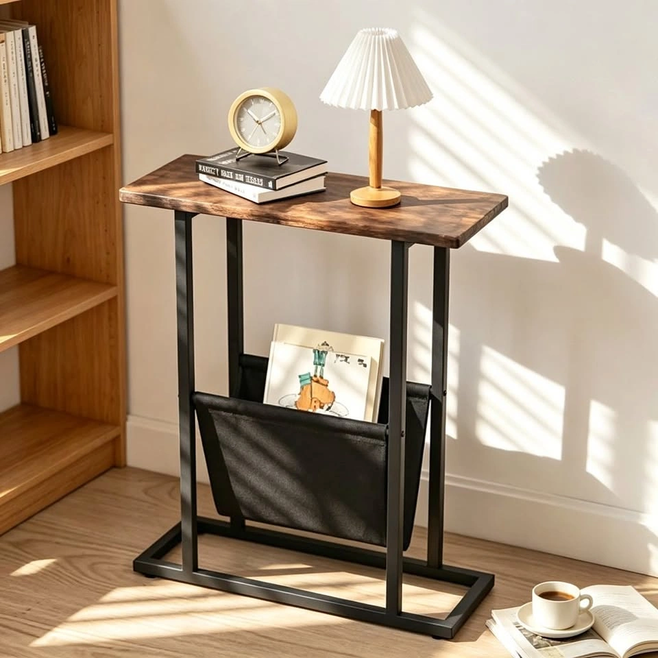 Modern Small Side Table with Built-In Magazine Rack