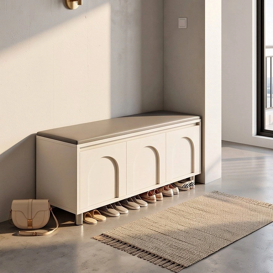 Elegant Shoe Changing Stool and Entryway Shoe Cabinet