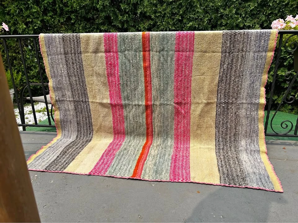 Boho Wool Area Rug Peruvian Frazada Handmade