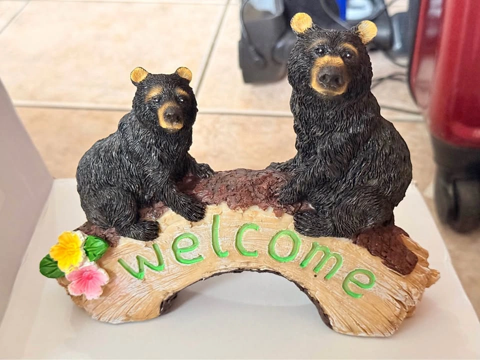 Black Bear Welcome Sign Figurine