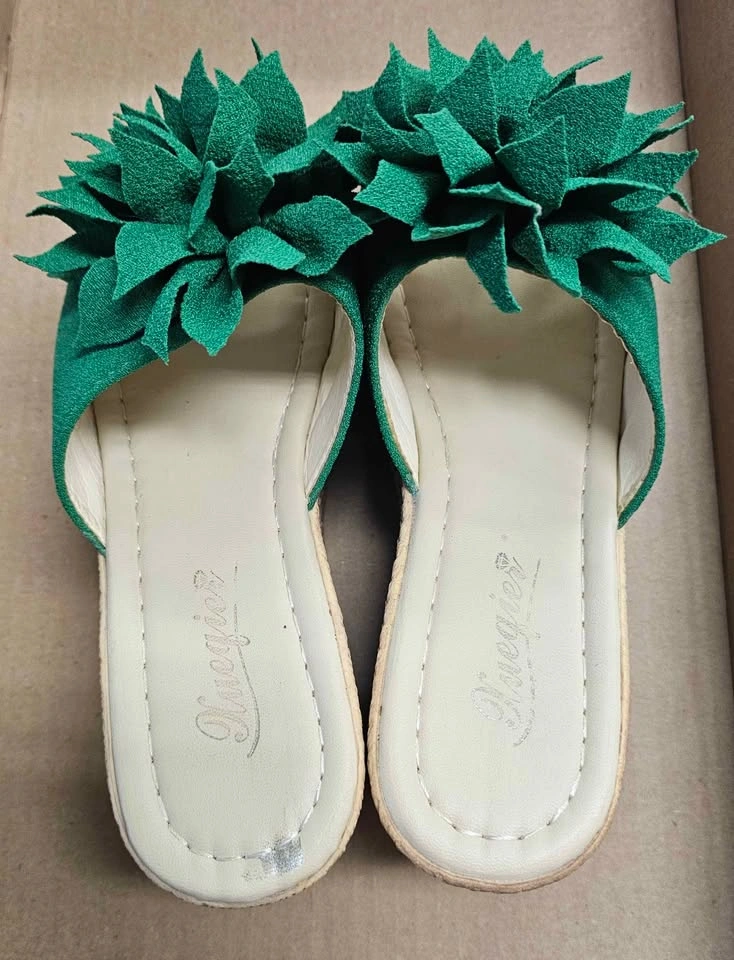 Vibrant Emerald Green Floral Espadrille Wedge Slide Sandals - photo 2