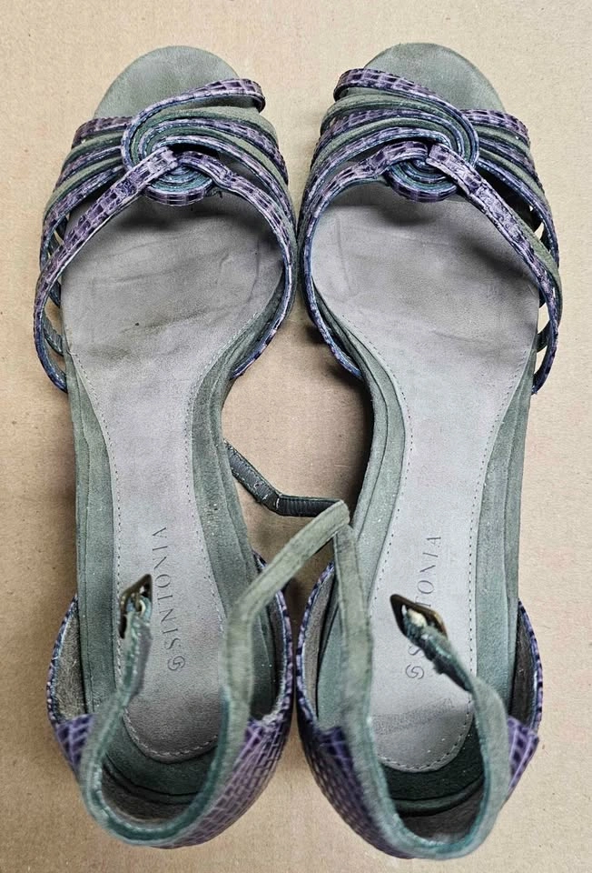 Sintonia All-Leather Olive Green & Purple Wedge Sandals 6.5 - photo 2
