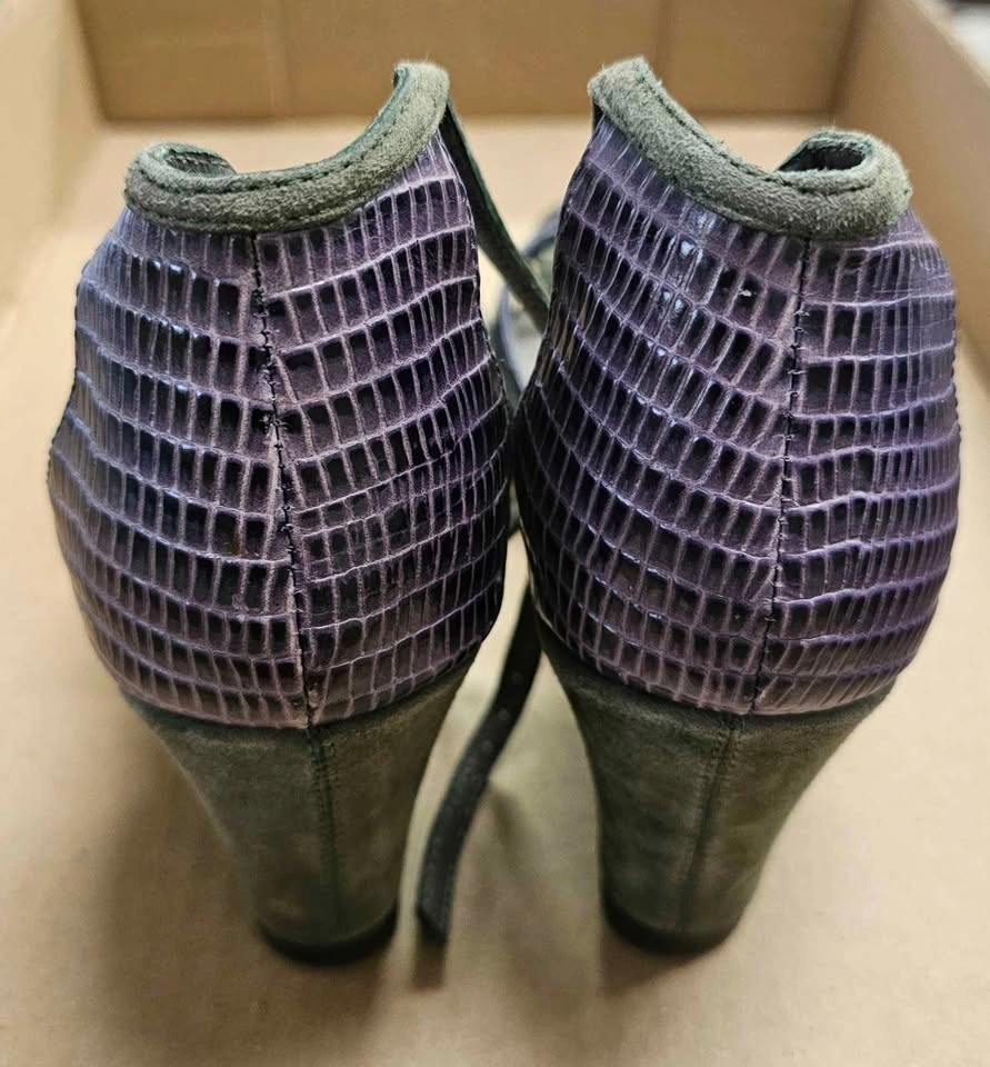 Sintonia All-Leather Olive Green & Purple Wedge Sandals 6.5 - photo 4