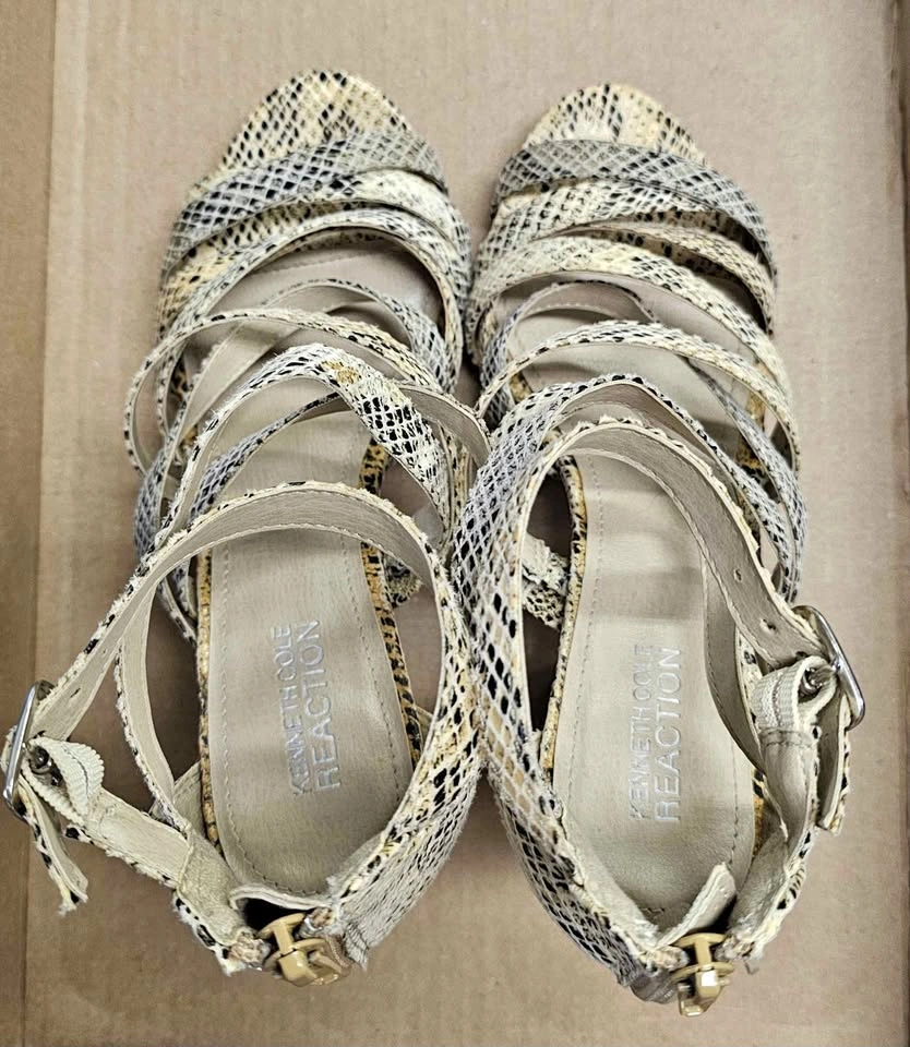 Kenneth Cole Reaction "Strong Daze" Snake Print Gladiator Heels