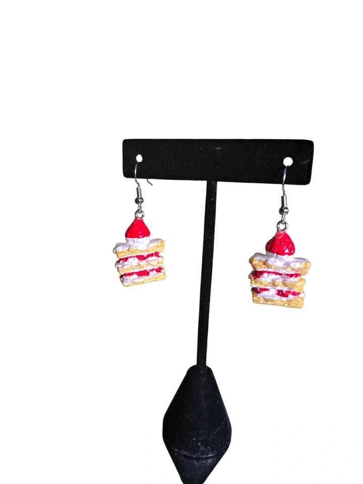 Strawberry Shortcake Dessert Earrings Miniature Food Jewelry