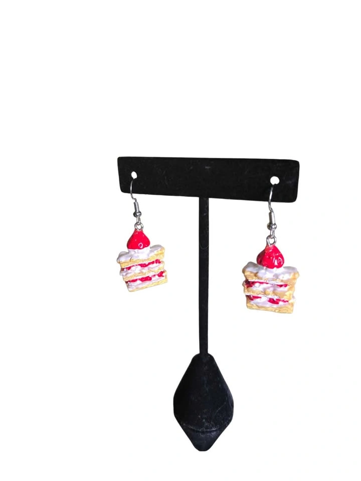 Strawberry Shortcake Dessert Earrings Miniature Food Jewelry - photo 2