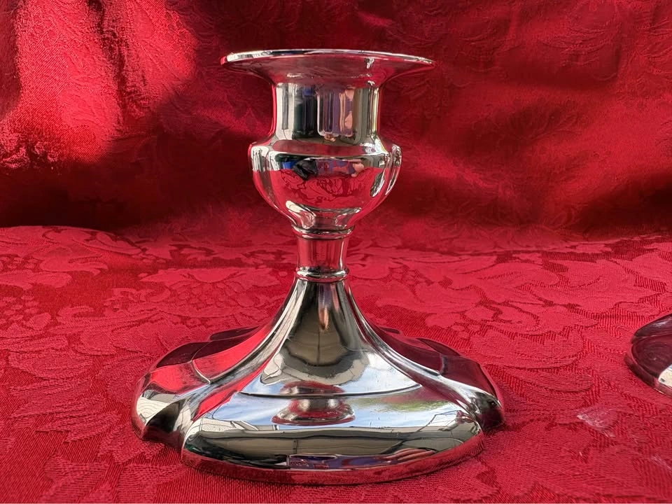 Pair of LB Silver Plated EP Zinc Candlesticks - photo 2