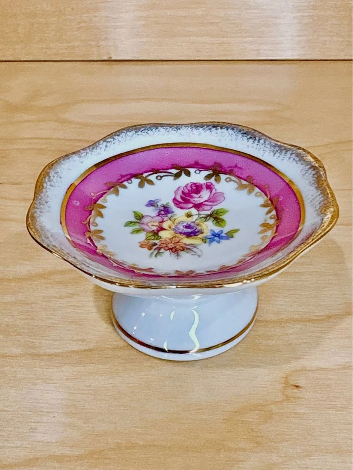 Vintage East German Floral Porcelain Pedestal Dish