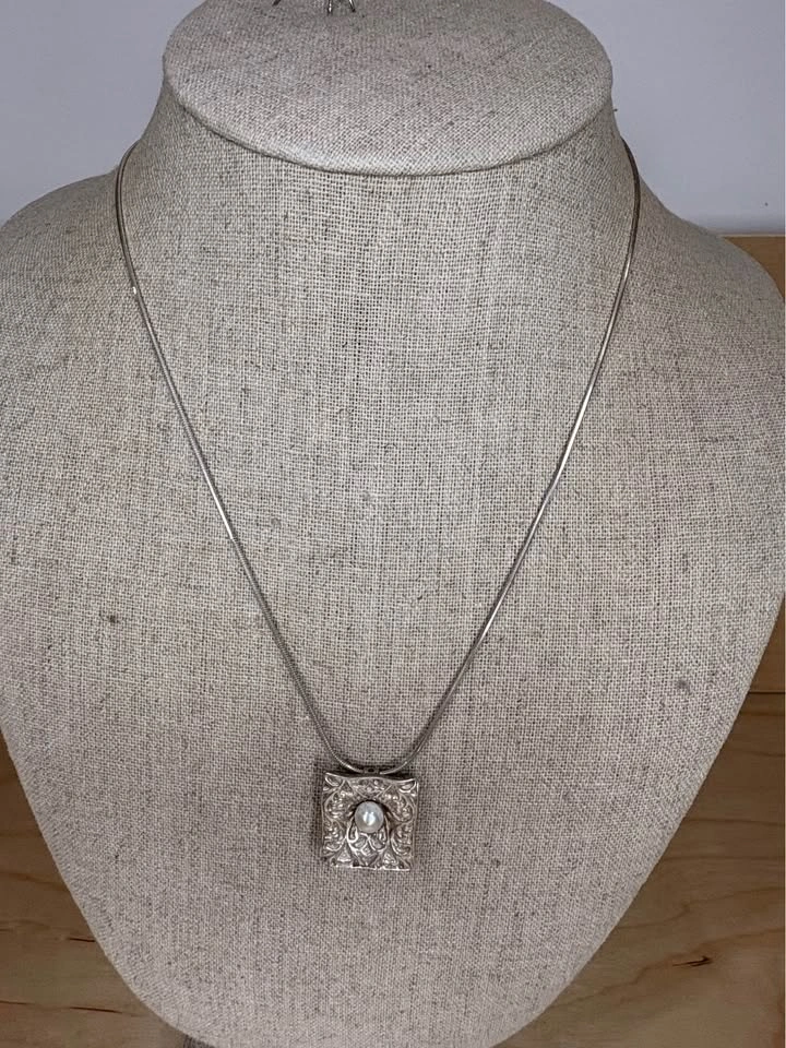 Sterling Silver 925 Israel Pearl Pendant Necklace - photo 2