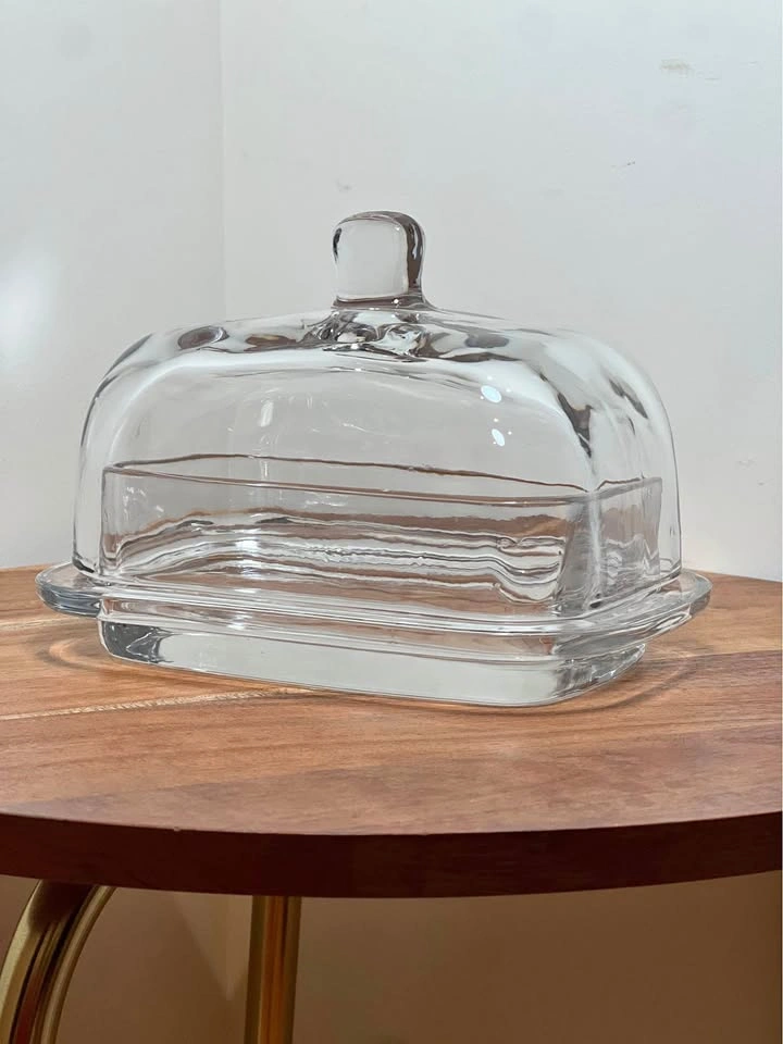Classic Heavy Clear Glass Butter Dish with Domed Lid