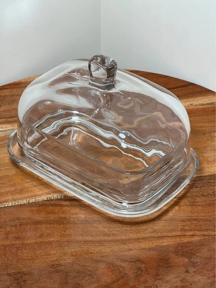 Classic Heavy Clear Glass Butter Dish with Domed Lid - photo 2