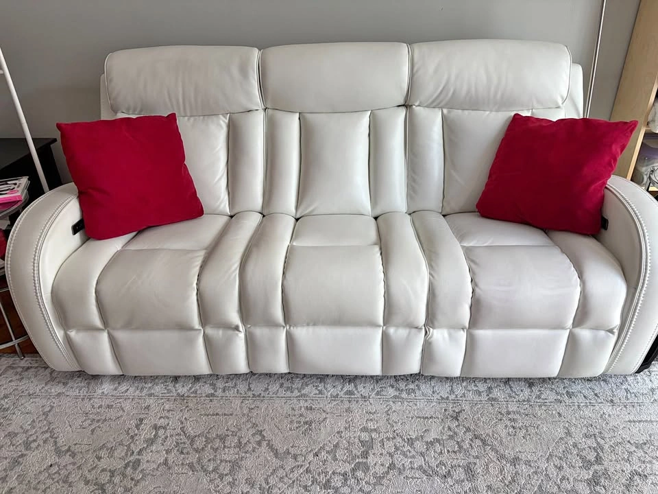 White 84'' Power Double Reclining Sofa with Power Headrest