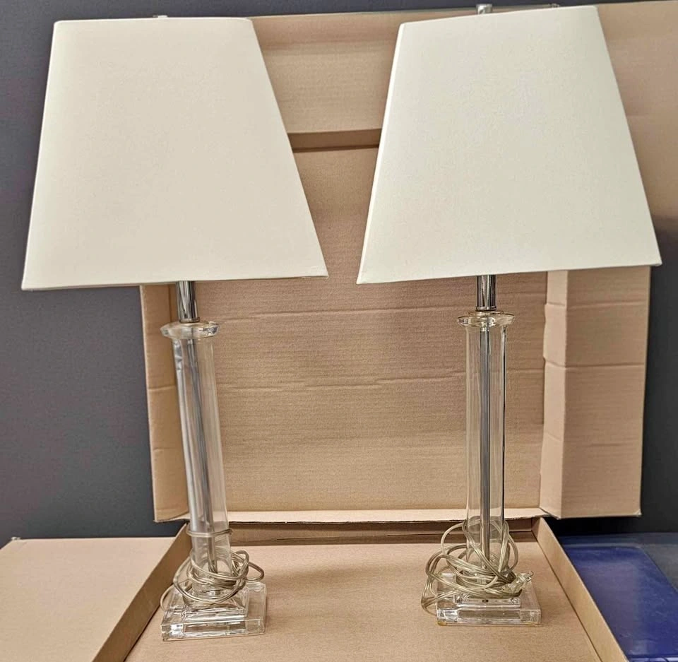 Pair of Premium Kaeder Solid Glass Column Table Lamps