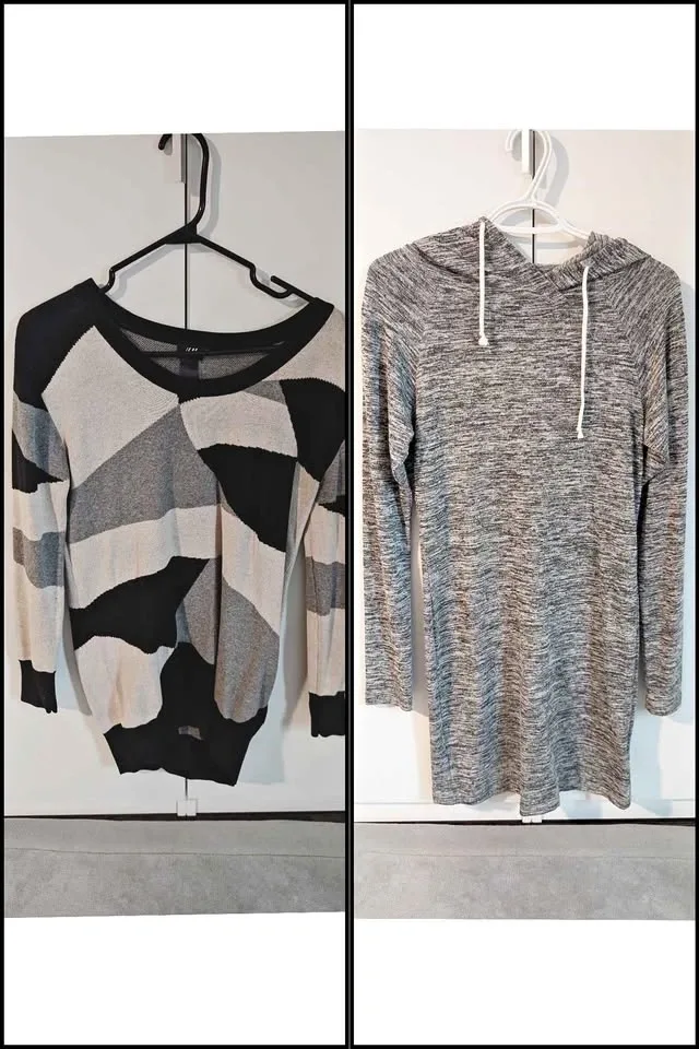Geometric Knit Sweater and Hooded Dress
