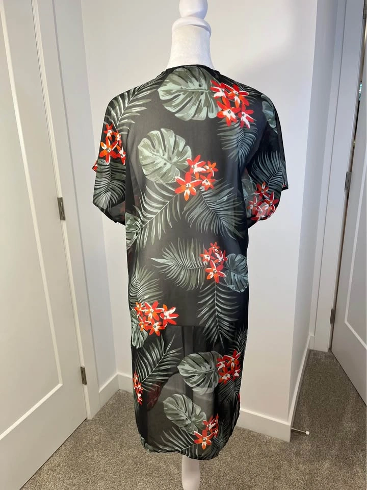 MORAL FIBER Black Sheer Tropical Floral Print Kimono - Size S - photo 2