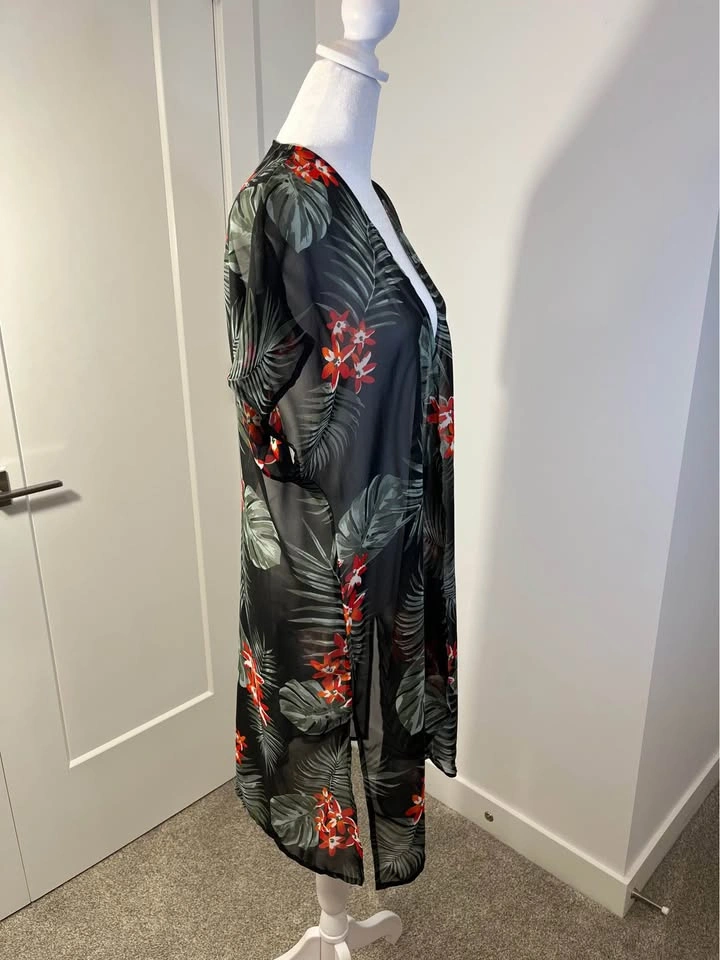 MORAL FIBER Black Sheer Tropical Floral Print Kimono - Size S - photo 3