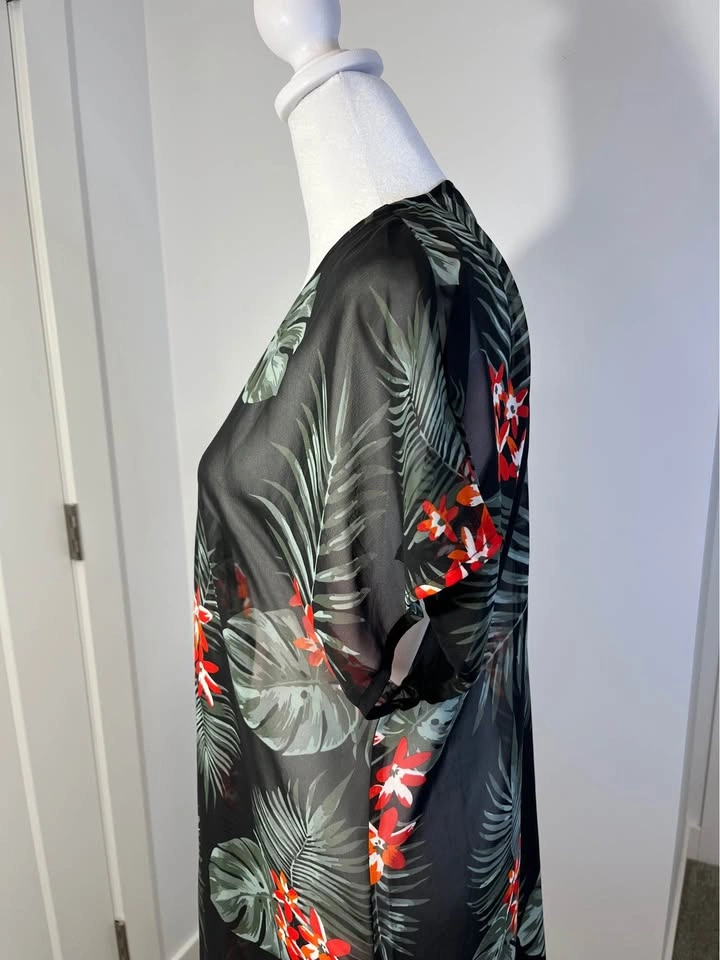 MORAL FIBER Black Sheer Tropical Floral Print Kimono - Size S - photo 5