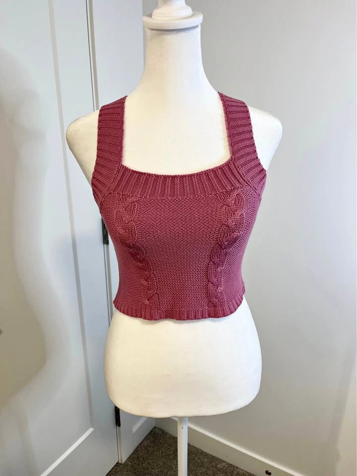 HEARTBREAK Knit Crop Tank Top in Mauve Pink - Size XS