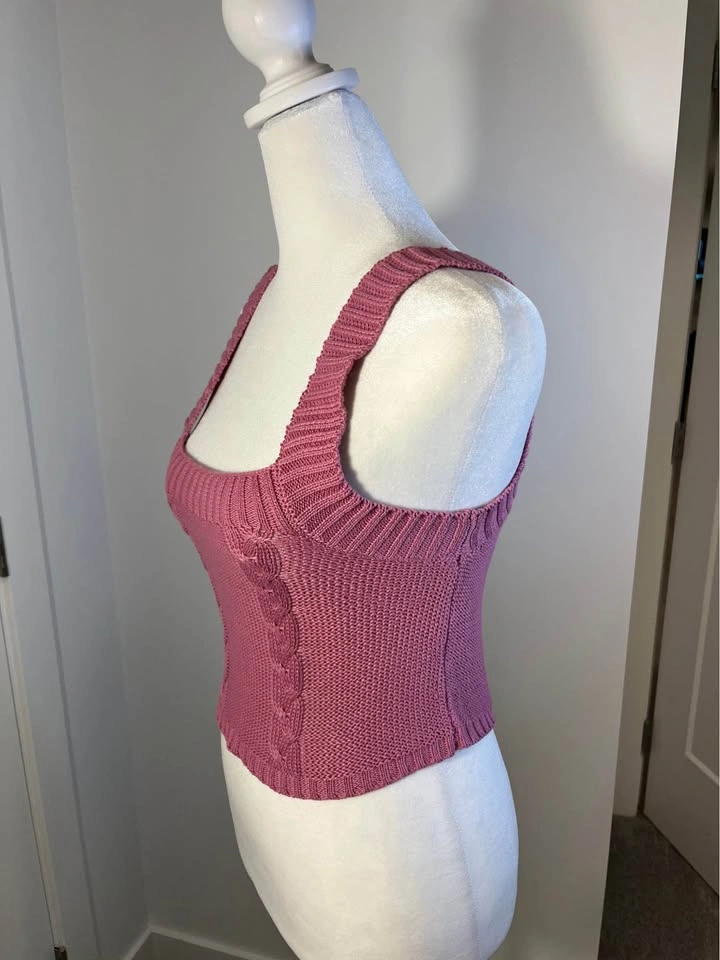 HEARTBREAK Knit Crop Tank Top in Mauve Pink - Size XS - photo 3