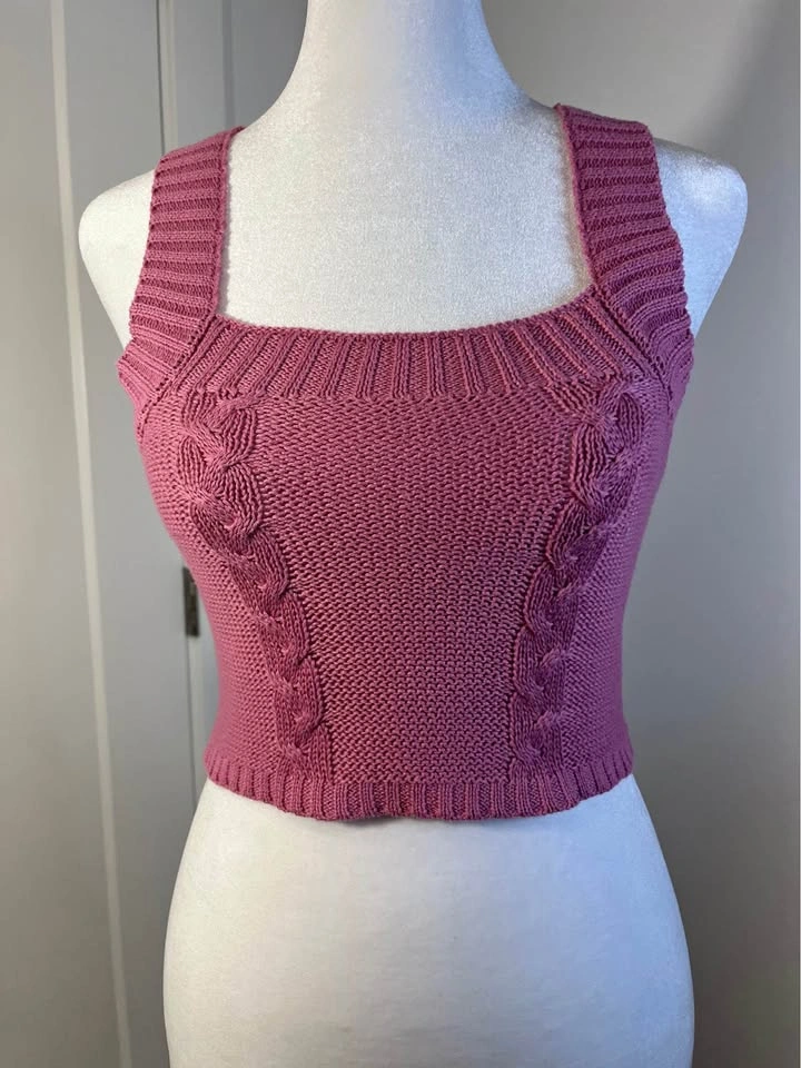 HEARTBREAK Knit Crop Tank Top in Mauve Pink - Size XS - photo 4