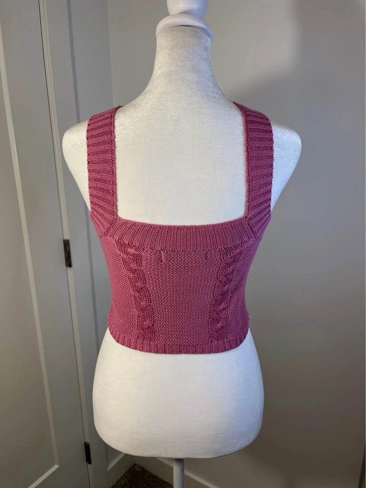 HEARTBREAK Knit Crop Tank Top in Mauve Pink - Size XS - photo 5