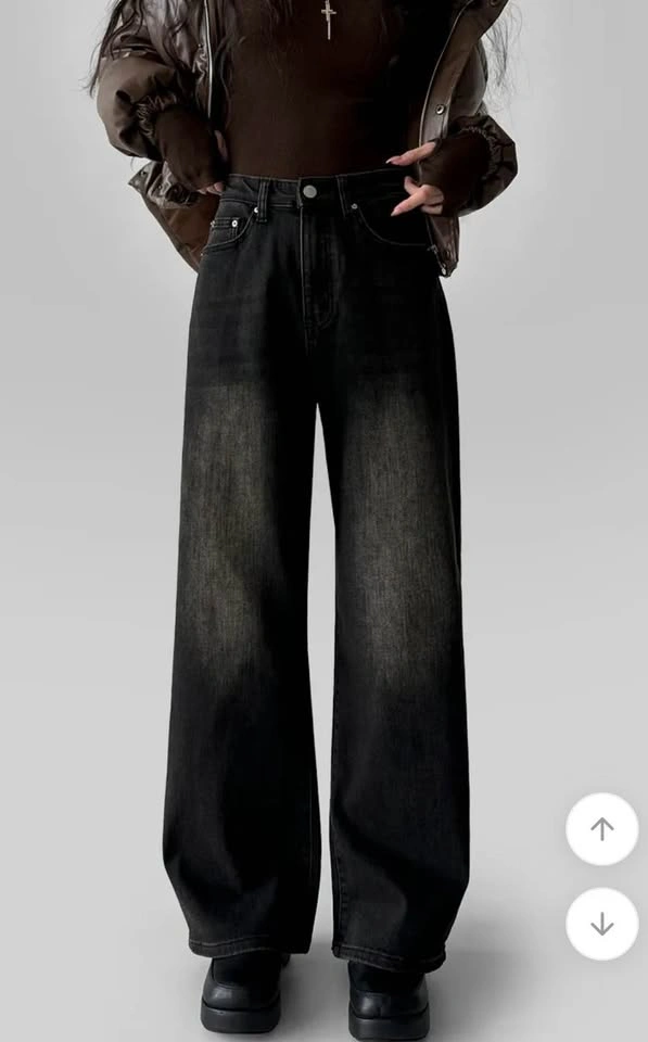 Fleece-Lined Wide Leg Jeans (Black) – Size L - photo 2